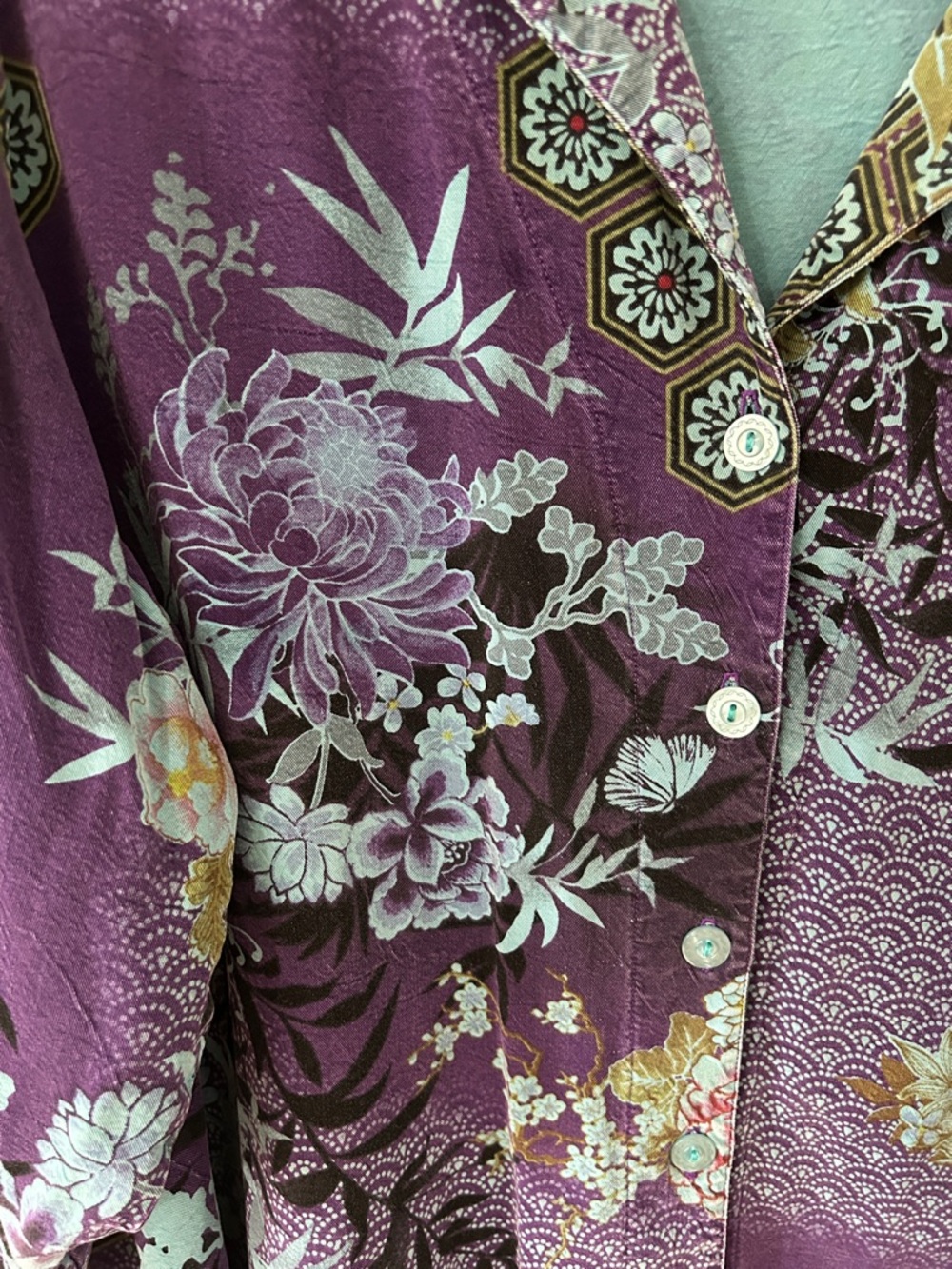 Tianello Aida Blouse Women’s M Vibrant Purple Floral Tencel Button-Up - Picture 16 of 16